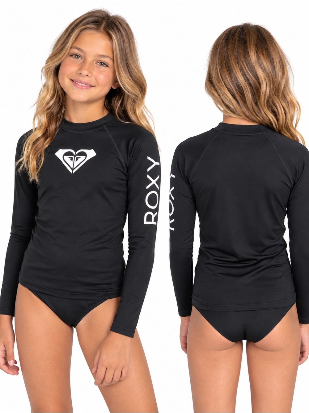 Roxy Girls Black Long Sleeve Rash Guard Swim Shirt Size Large